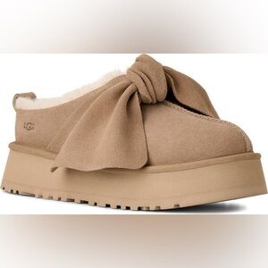 UGG Women's Brown Suede Platform Slip-Ons with Bow